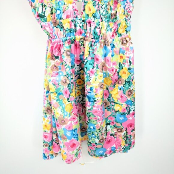 New Beginning Boutique Genovia Floral Mini Dress Women's 8 Pink Green Yellow - Picture 8 of 16